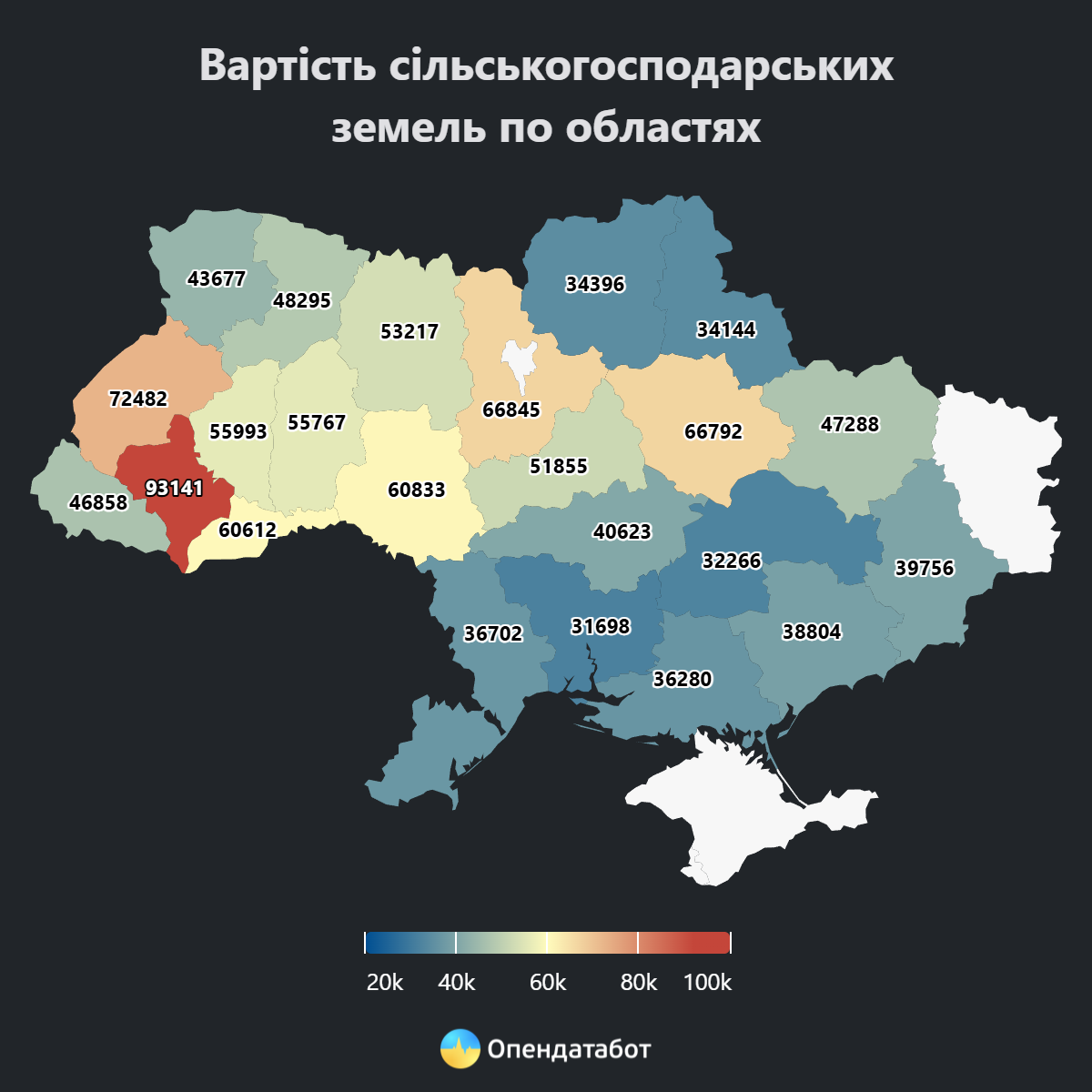 Вартість сільгоспземлі по областях